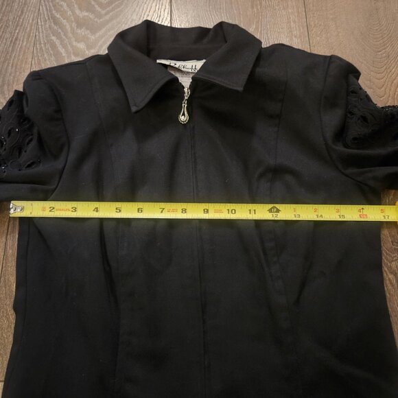Vintage Joseph Ribkoff Trends Black Laser Cut Embellished Cotton Jacket Size 6 - Picture 10 of 16